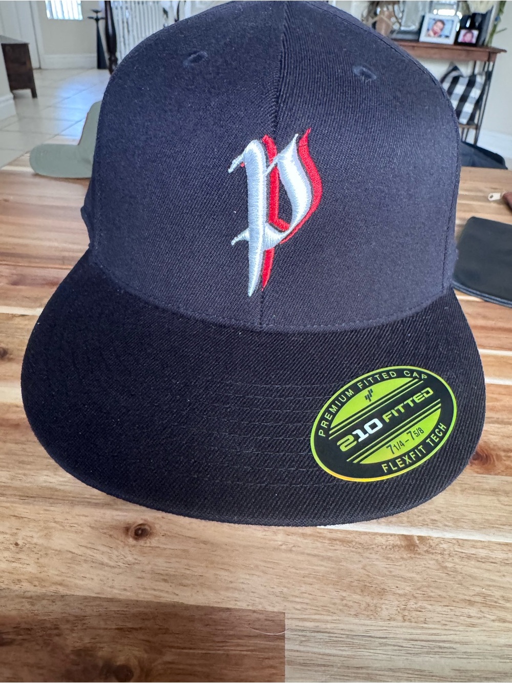 Unbranded Port Authorities Black Fitted Cap with Red & White 'P' Accent New!